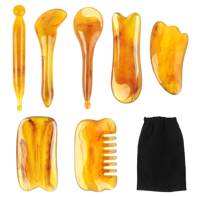 [Australia] - 7 PCS Gua Sha Scraping Massage Tool Gua Sha Facial Massage Tool Natural Resin Gua Sha Scraper Board Health Care Beauty Body Face Massage Tool for Unblock Meridians Eliminate Fatigue 