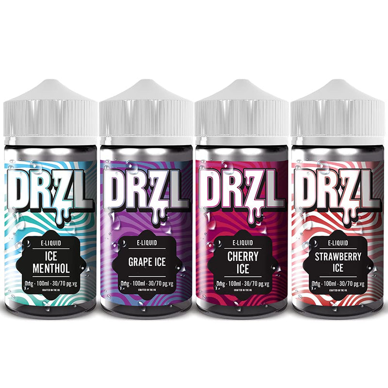 [Australia] - Vape Juice Four Pack Vape Liquid - 4 x 100ml Ice Menthol + Grape Ice + Cherry Ice + Strawberry Ice E Liquid 70/30 No Nicotine Short Fill (DRZL E Liquid) 