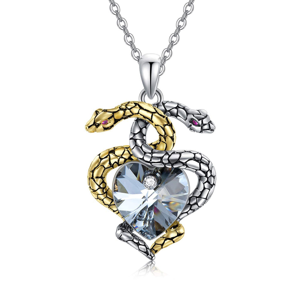 [Australia] - Snake Necklace Sterling Silver Animal Pendant Necklace with Heart Crystals Birthday Christmas Jewelry Gifts for Women 