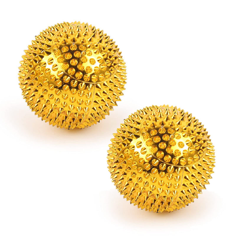 [Australia] - 2pcs Magnetic Acupressure Balls Massage Balls with Needles Acupressure Massager Spiky Massage Balls #4 Gold (32mm) 