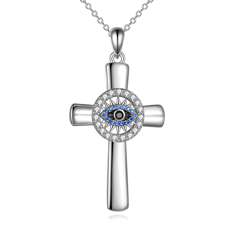 [Australia] - Cross Necklace Sterling Silver Family Tree of Life Religious Cross Pendant Necklace Jewelry Gifts for Women Mother Daughter Family Member Silver evil eye cross necklace 