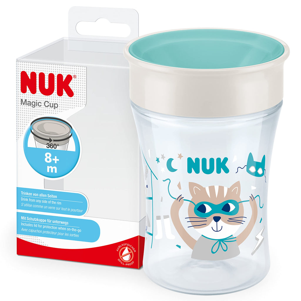 [Australia] - NUK Magic Cup Sippy Cup | 360° Anti-Spill Rim | 8+ Months | Leak-Proof & BPA-Free | 230 ml | Blue Cat Cat (Neutral) 