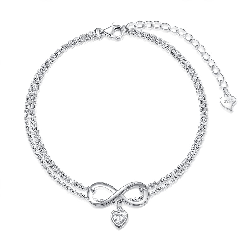 [Australia] - SOULMEET 925 Sterling Silver Infinity Anklet Bracelet with Endless Love Heart Symbol Charm Gift for Women Girls 