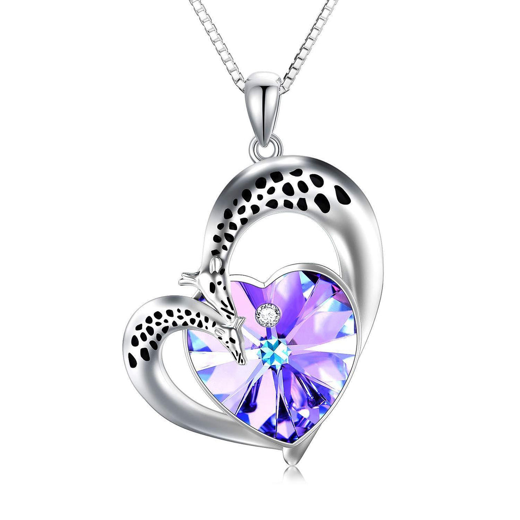 [Australia] - TOUPOP Giraffe Gifts for Women Sterling Silver Giraffe Jewellery Giraffe Necklace with Purple Heart Crystal Fashion Jewellery Gifts Birthday Gifts for Sister Christmas 