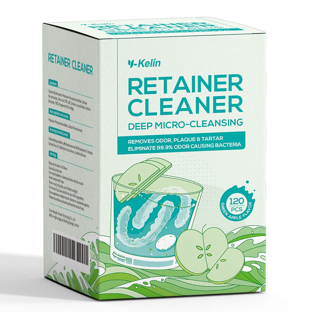 [Australia] - Y-kelin Retainer Cleansing Tablets-120 Tablets Retainer Cleaner 4 Months Supply-New Formulation Apple Flavor Denture,Mouth Guard Cleaner(Apple) 120 Count (Pack of 1) 