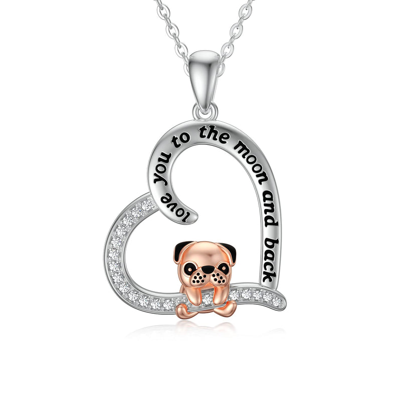 [Australia] - URONE Sterling Silver French Bulldog Necklace for Women with Love Heart Pendant Cartoon Animal Jewellery Gifts for Daughter Wife Girlfriend 
