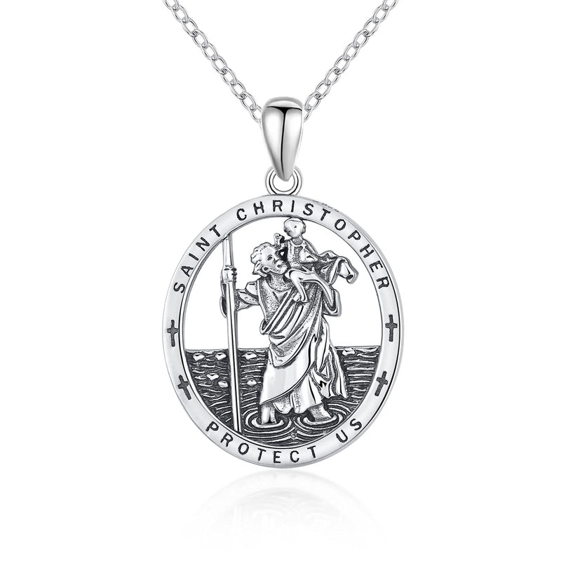 [Australia] - St Christopher /Jesus/Saint Michael Necklace for Women 925 Sterling Silver Antiqued Religious Pendant Men Necklaces Jewellery Gift(18''+2'') St Christopher 