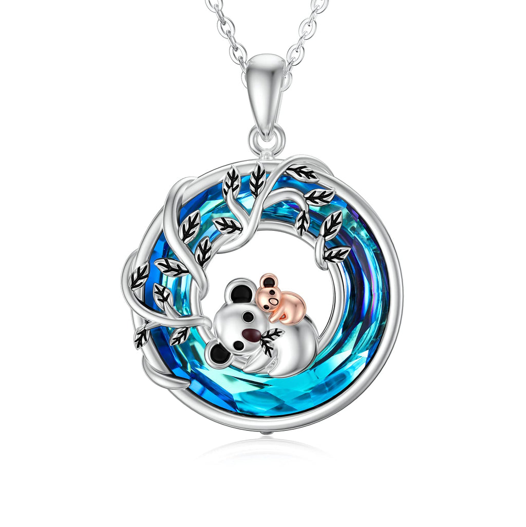 [Australia] - URONE Koala Bear Necklace Sterling Silver Cute Animal Pendant with Crystal Koala Gift Jewellery Gifts for Daughter Mum Women Girls 