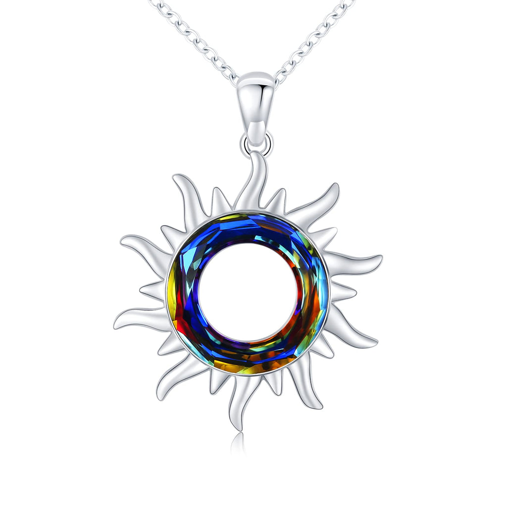 [Australia] - Sun Necklace 925 Sterling Silver Crystal Necklace Volcano Pendant Jewelry Gift for Women Girl 