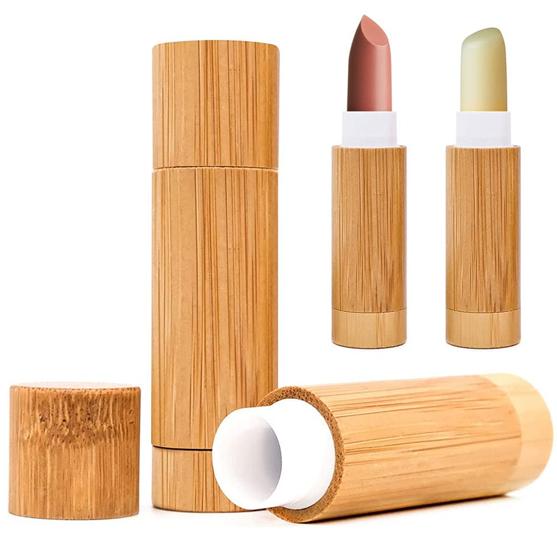 [Australia] - 4 Pieces Empty Lipstick Tubes for DIY Lipstick, Bamboo Lipstick Case, Refillable Lipstick Tubes, DIY Lip Balm Tube Containers, Natural Lip Balm Empty Containers with PP Inner for Homemade Cosmetic 