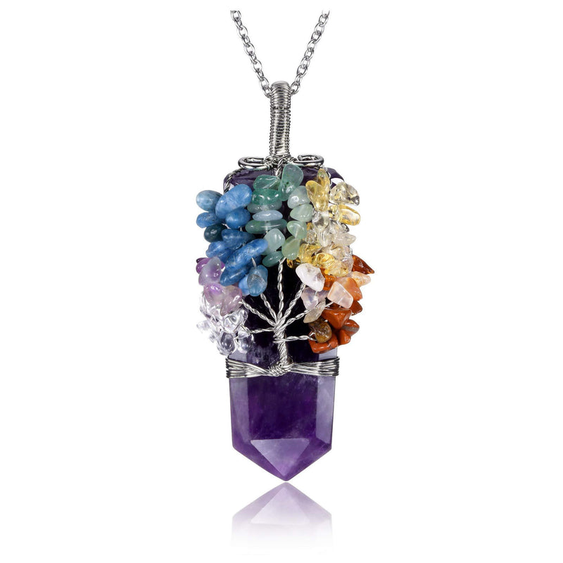 [Australia] - Jovivi Natural Healing Crystal Gemstone Necklace Tree of Life Wire Wrapped Stone Point Pendant Necklaces Reiki Quartz Jewelry for Women Amethyst 