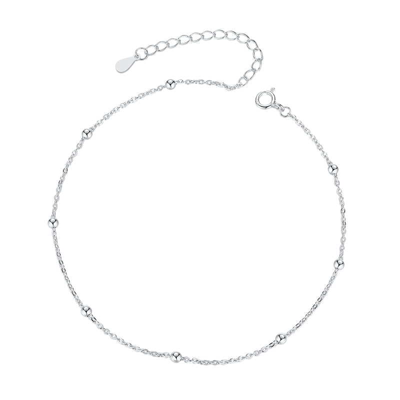 [Australia] - Shuxin Silver Anklet for Women, 925 Sterling Silver Adjustable Anklet, Silver Anklet Bracelet Chain, Fine Anklet Chain Flexible up - 9" to 10" inch, Silver Women Anklet suitable for Beach Seaside Silver - Bead 