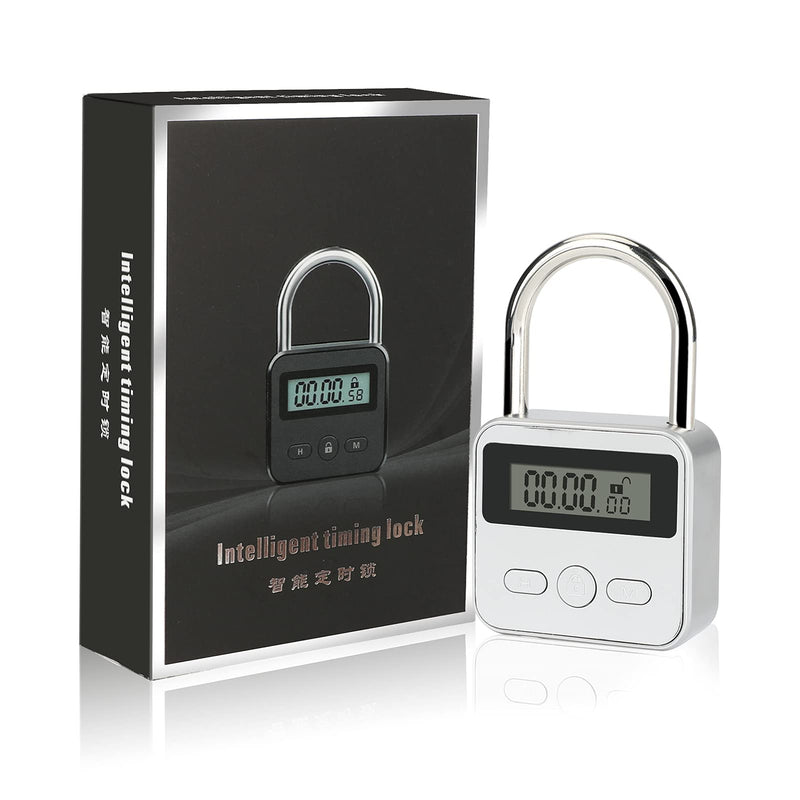 [Australia] - Brynnl Smart Time Lock 99 Hours Max Timing Lock with LCD Display USB Rechargeable Security Padlock Heavy Duty Metal Electronic Timer Lock (Silver) Silver 