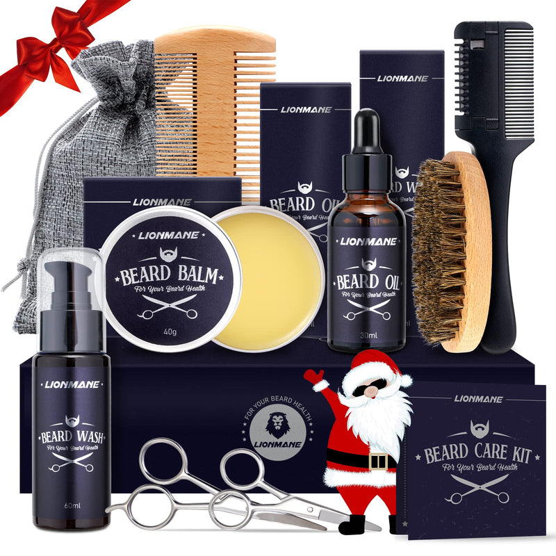 [Australia] - LIONMANE Beard Care Kit for Men, Beard Grooming Kit- Beard Balm, Beard Wash & Oil, Comb, Brush, Scissors, Hair Thinning Comb,Anniversary Birthday Thanksgiving Christmas Gifts for Husband/Boyfriend/Dad Set A 