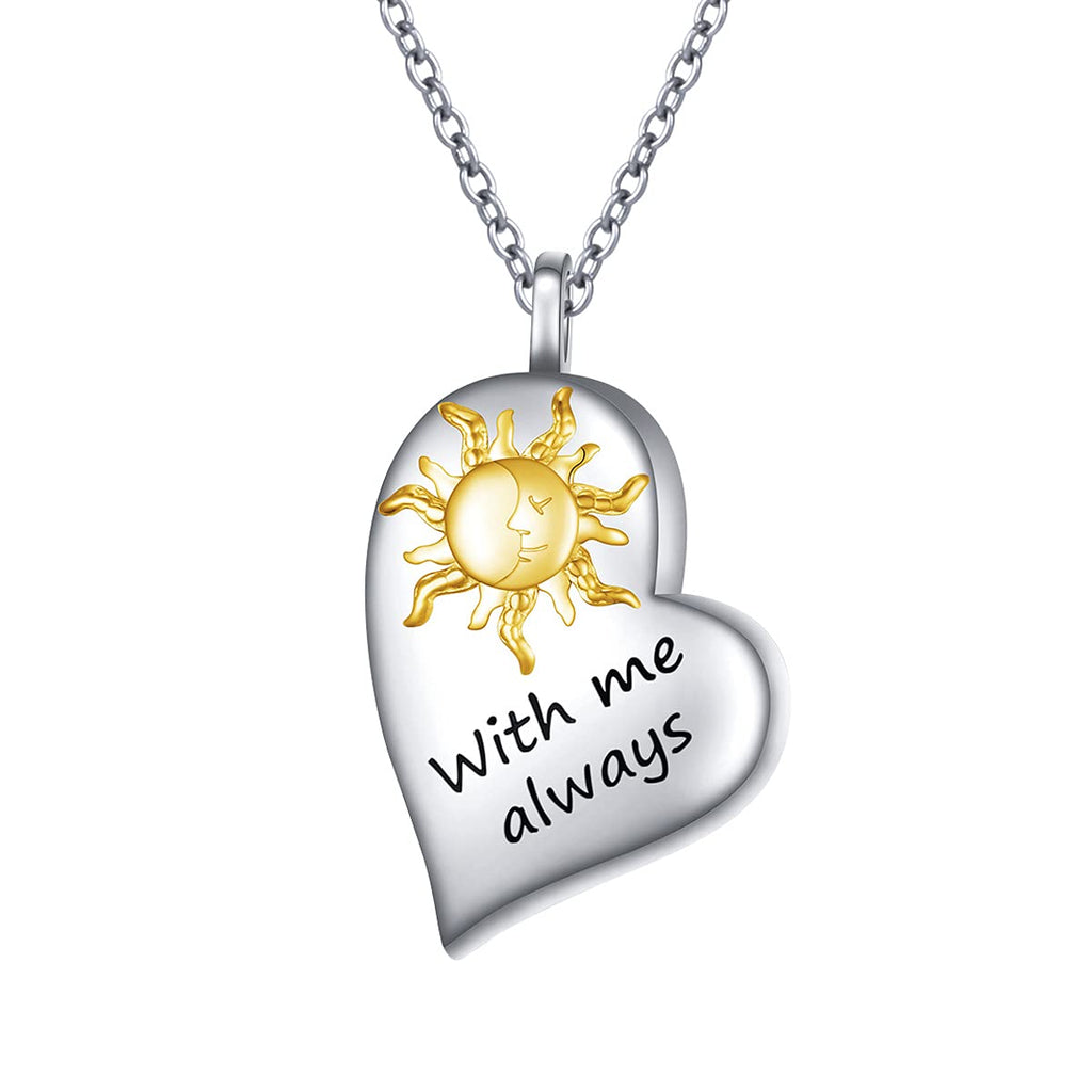 [Australia] - Heart Urn Necklace Memorial Cremation Jewellery for Ashes 925 Sterling Silver Sunshine Lockets Keepsake Pendant Engraved With Me Always 