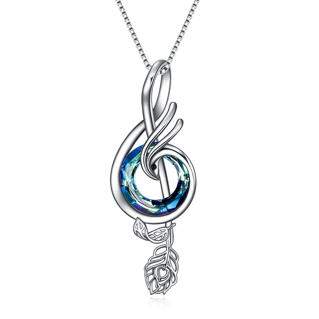 [Australia] - TOUPOP Gifts for Music Lovers Sterling Silver Nirvana of Phoenix Necklace for Women Music Note Pendant Jewellery Music Necklace with Blue Circle Crystal, 18+2", Musical Gifts for Women Birthday Gift 