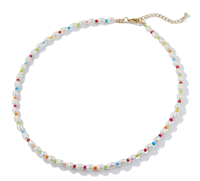 [Australia] - 5mm Pearl Choker Bohemian Bead Pearl Summer Y2k Necklace Choker Stacked Jewelry for Women Girls 