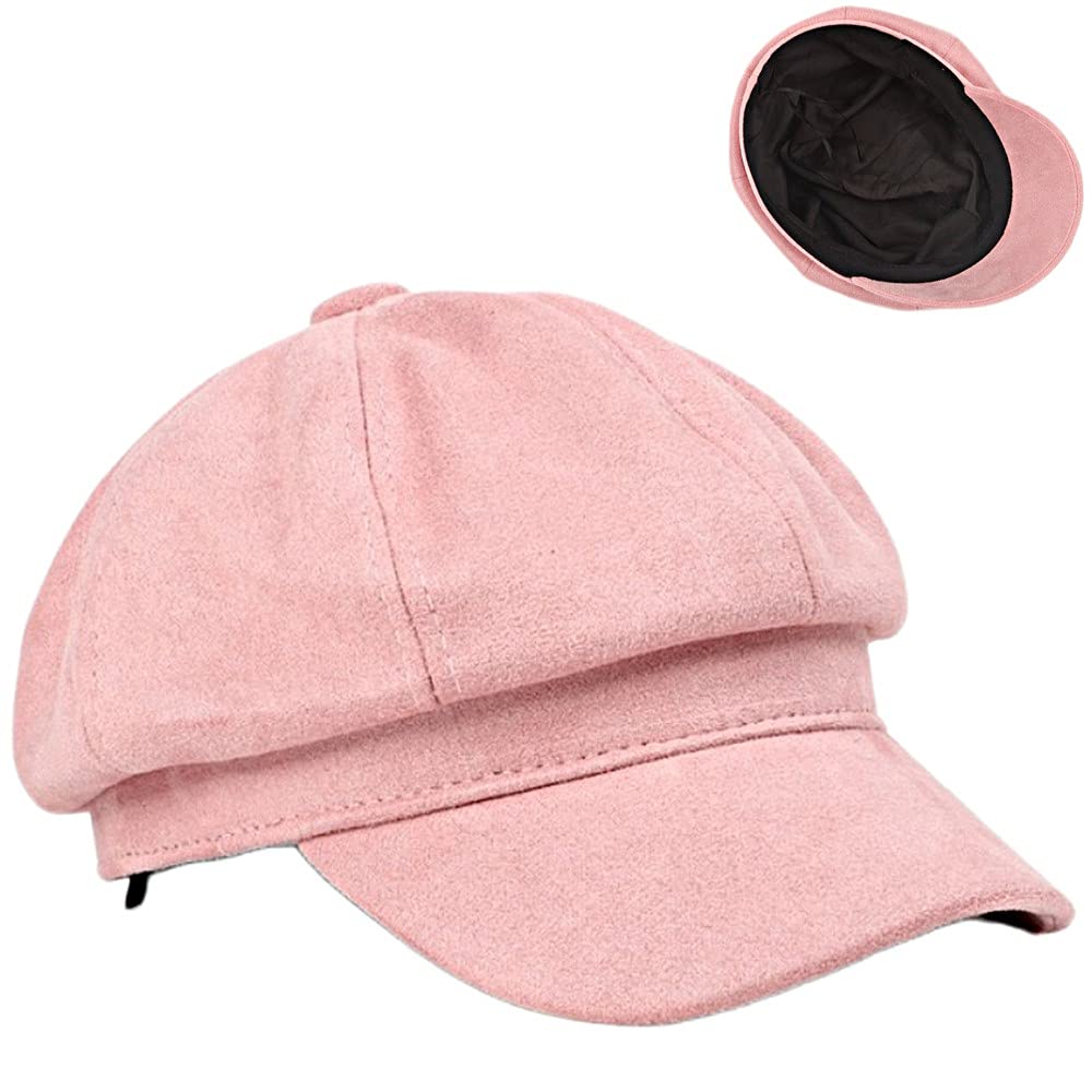 [Australia] - Velvet Newsboy Hat Vintage Rustic Visor Beret Cap for Women Octagonal Gatsby Ivy Baker Boy Hats Pink 