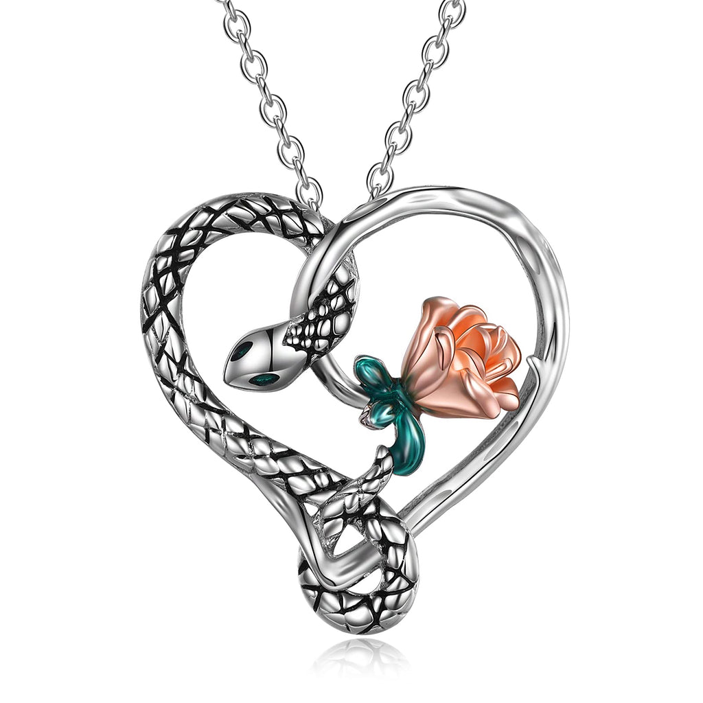 [Australia] - URONE Rose with Snake Necklace Sterling Silver Rose Flower Necklace with Snake Pendant Jewellery Gifts for Girls Women 