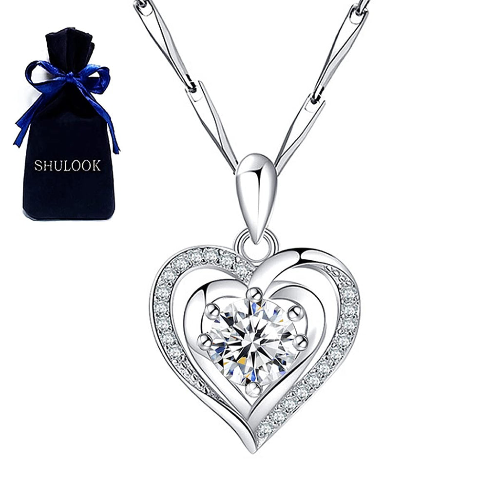 [Australia] - Silver Necklaces for Women, Heart Crystal Necklace 925 Sterling Silver Necklace Platinum Plated Jewellery for Women, Gifts for Women, Birthday Gifts for Her, Wedding Gifts White 