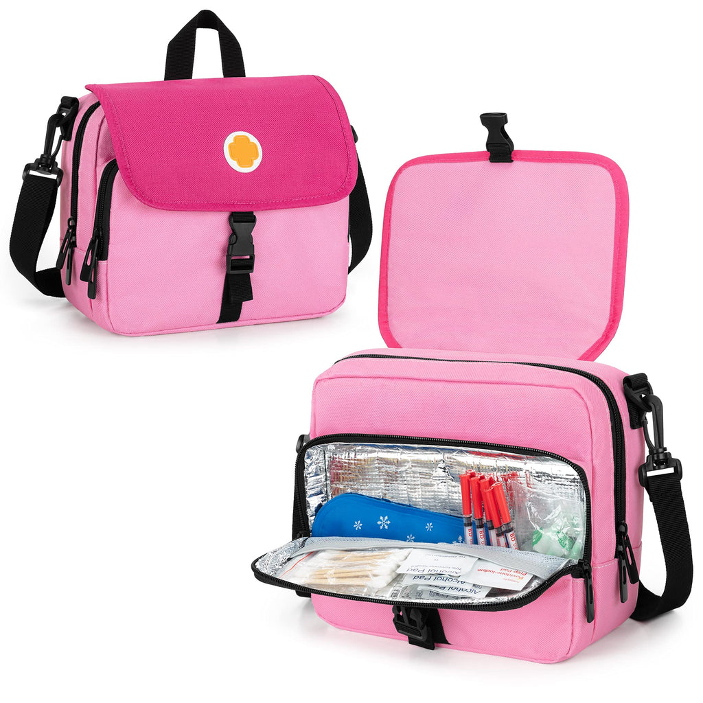 [Australia] - CURMIO Insulin Cooler Travel Case for Kids, Portable Diabetic Supplies Organizer with Insulated Pocket and Shoulder Strap for Insulin Pens and Diabetic Supplies, Pink 