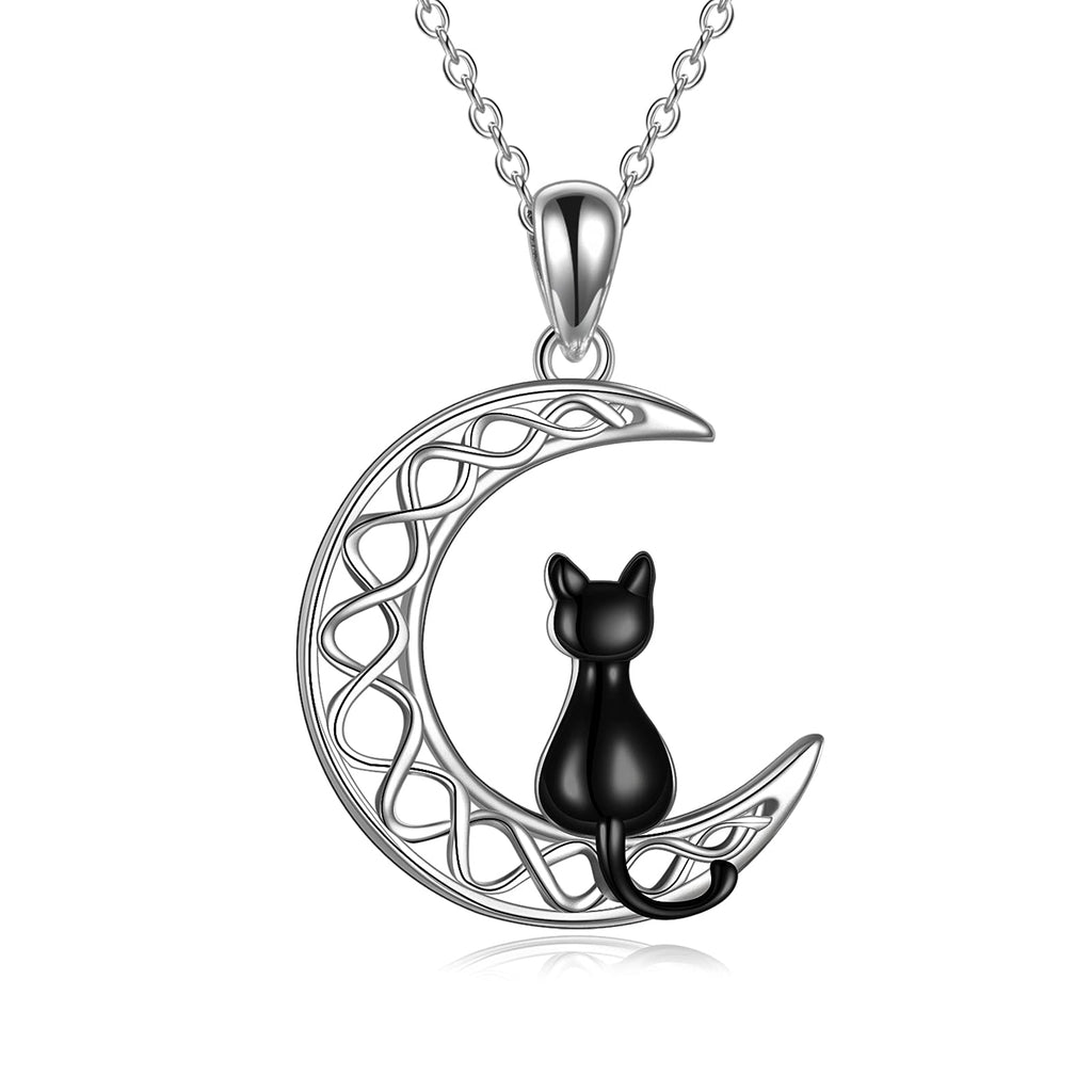 [Australia] - YFN Celtic Moon Cat Necklace for Girls Sterling Silver Cat Pendant Irish Jewellery Gifts for Women Mother Daughter Sister 