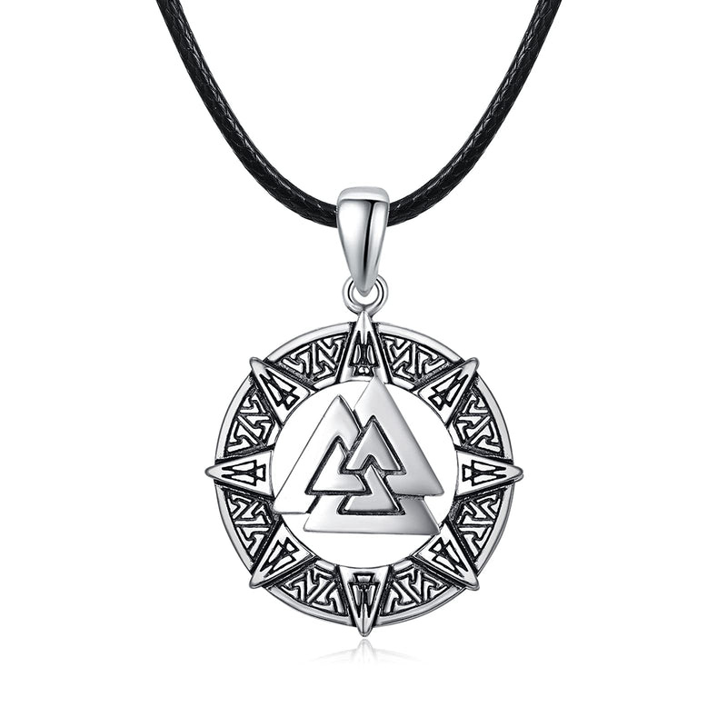 [Australia] - Odin Necklace 925 Sterling Sliver Viking Valknut Odin's Norse Vintage Pendant Amulet Viking Jewellery for Men Women With Black Rope 55cm 