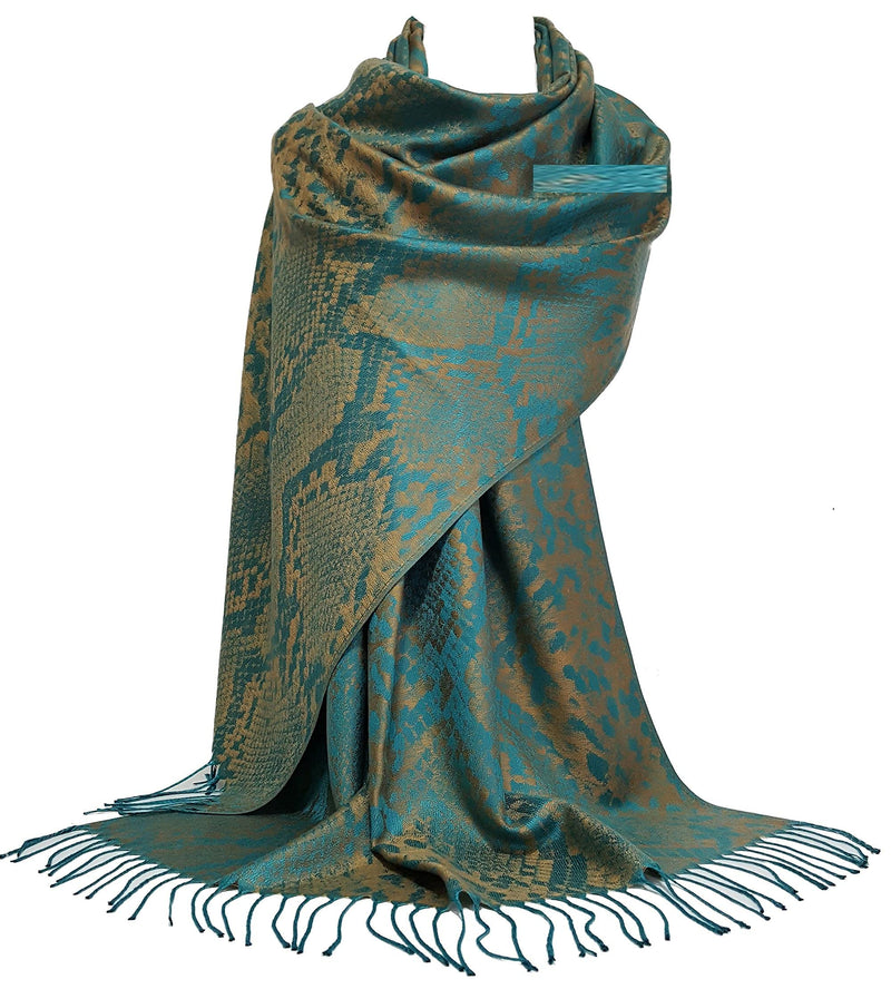 [Australia] - GFM Pashmina Style Scarf Shawl - Snake skin, Leopard, Rope Designs (FRL5) 9328-sntx-goldenbrown 