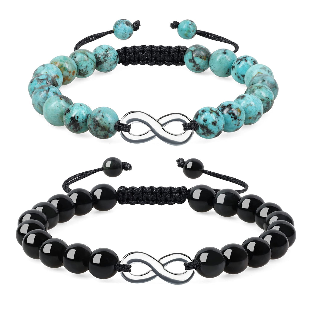 [Australia] - coai Infinity His and Hers Stone Matching Couples Bracelets Obsidian & African Turquoise 