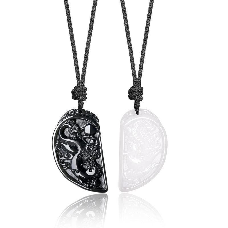 [Australia] - coai Genuine Stone Phoenix Dragon Matching Couple Necklaces Obsidian & White-jasper 