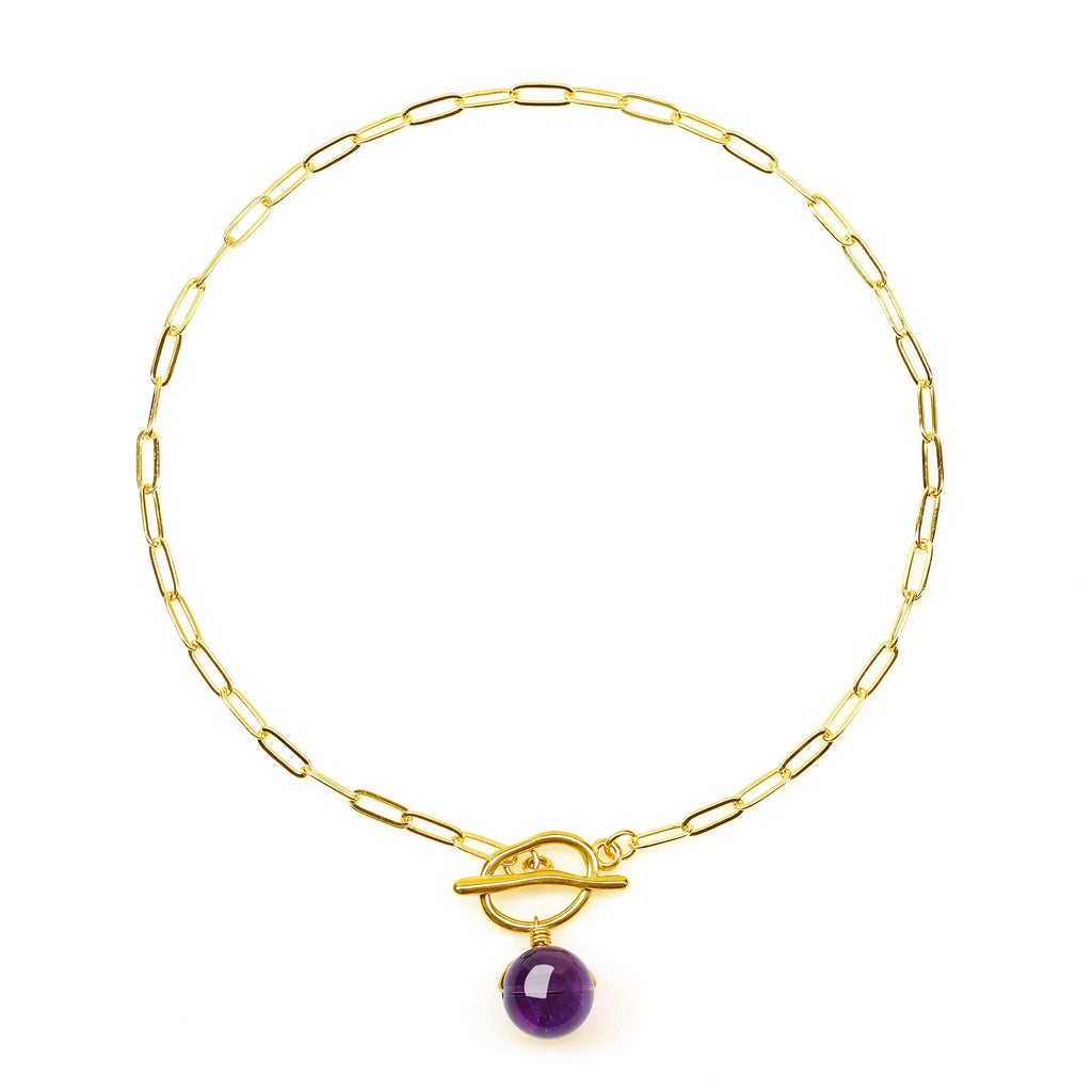 [Australia] - coai Womens Paperclip Link Chain Stone Bead Necklace Amethyst 