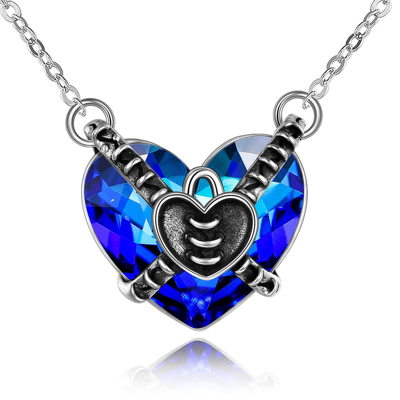 [Australia] - Heart Necklace for Women with Blue Crystal Sterling Silver Fix Your Broken Heart Friendship Jewellery Gifts for Best Friend 