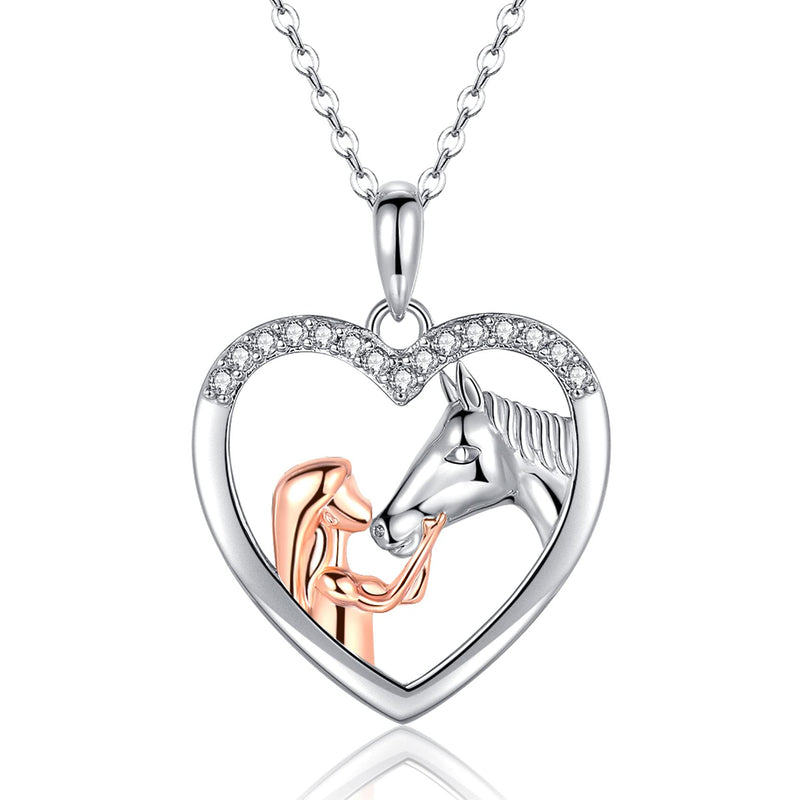 [Australia] - Silver Girl and Horse Pendant Necklace for Girls, Cubic Zirconia Sterling Silver Necklaces Jewellery Gifts for Horse Lovers Women 