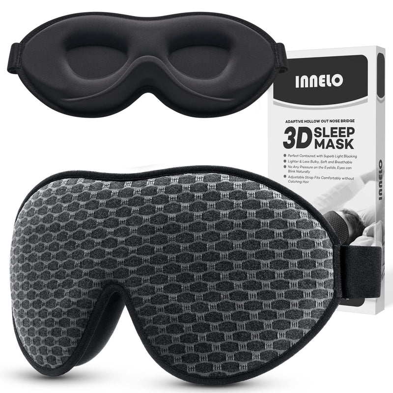 [Australia] - INNELO Sleep Mask, 2023 Soft Comfortable Light Blocking Eye Mask for Sleeping for Men Women, 3D Contoured Breathable Sleeping Mask No Pressure for Sleeping Travel Nap Insomnia Grey 