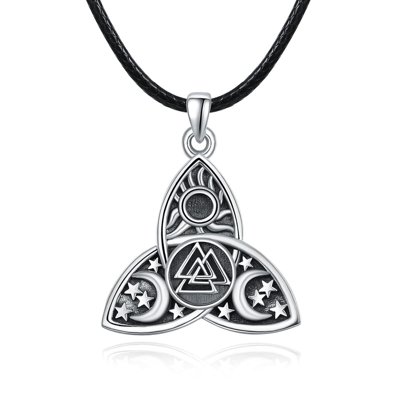 [Australia] - Viking Necklace 925 Sterling Silver Hecate Wiccan Pagan Triple Goddess Moon Valknut Pendant Necklace for Women Men Chain 20“ A-Triple Goddess Moon Necklace 