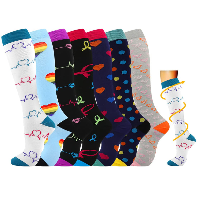 [Australia] - Losvcbcx 7 Pairs Compression Socks for Women & Men 15-20 mmHg is Best Athletic & Medical for Running Flight Travel Nurses S-M Mix -1 