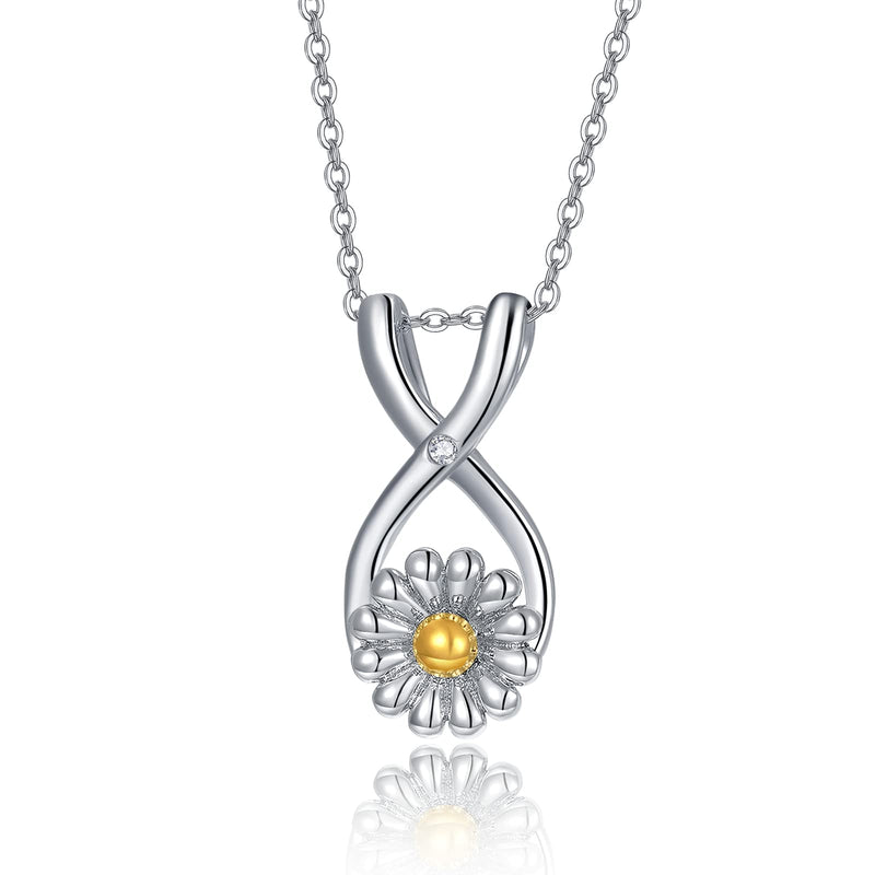 [Australia] - Sunshine Daisy Pendant Necklace for Women Girls 925 Sterling Sliver Sunflower Necklace Infinity Jewelry Gifts for Birthday Anniversary 