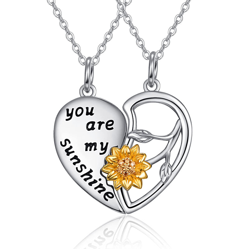 [Australia] - 2 Pcs Necklace for Best Friend/BFF/Couple/Family 925 Sterling Silver You Are My Sunshine Sunflower Pendant Necklace Friendship Jewellery Gifts for Women Girls Mother Daughter A-You Are My Shine Necklace 