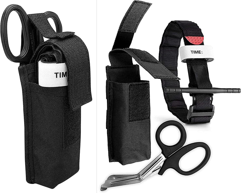 [Australia] - One Hand Medical Tourniquet Combat Application First Aid + Trauma Shear+ Molle Pouch - First Responder, EMT, Paramedics, Soldiers, Police (Black) Black 
