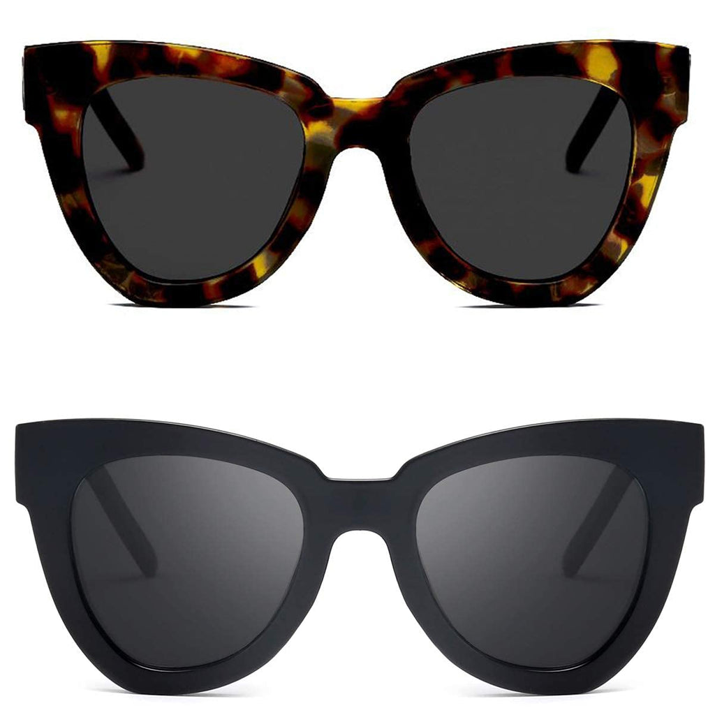 [Australia] - Sunglasses For Women, Sunglasses Womens Cateye Retro Sunglasses Trendy For Ladies, Big Frame Oversized Sun Glasses UV400 Protection For Driving 2pcs Leopard+black 