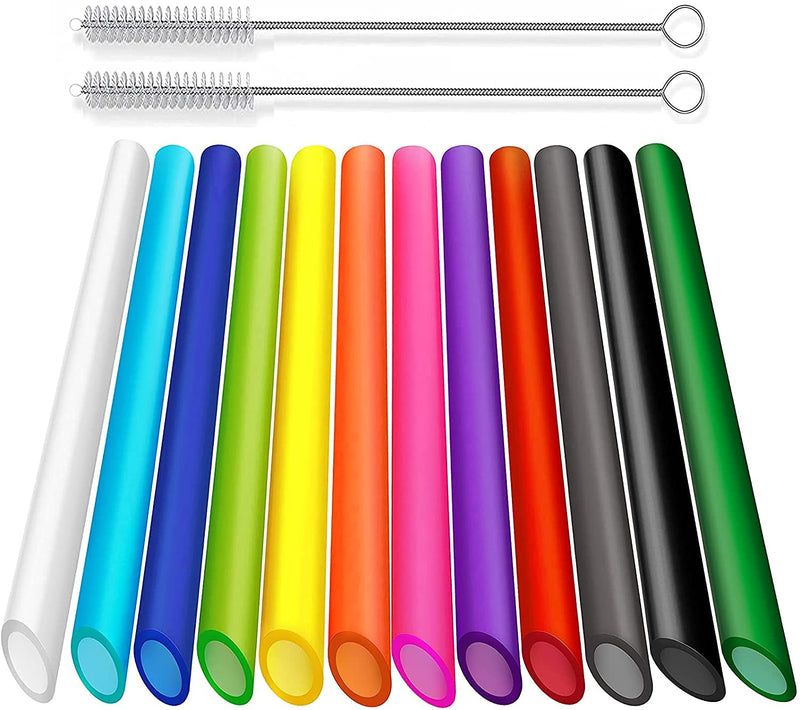 [Australia] - ALINK 12-Pack Reusable Boba Smoothie Straws, 13mm X 10.5 inch Extra Wide Bubble Tea Straws with 2 Cleaning Brush - Pointed Design 14 Count (Pack of 1) 