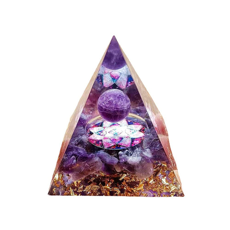 [Australia] - Moonstone Crystal Orgone Pyramid Ogan Crystal Energy Tower Nature Reiki Chakra Crushed Stone Jewelry Flower of Life Crystal Orgonite Pyramid Healing 6cm Violet 