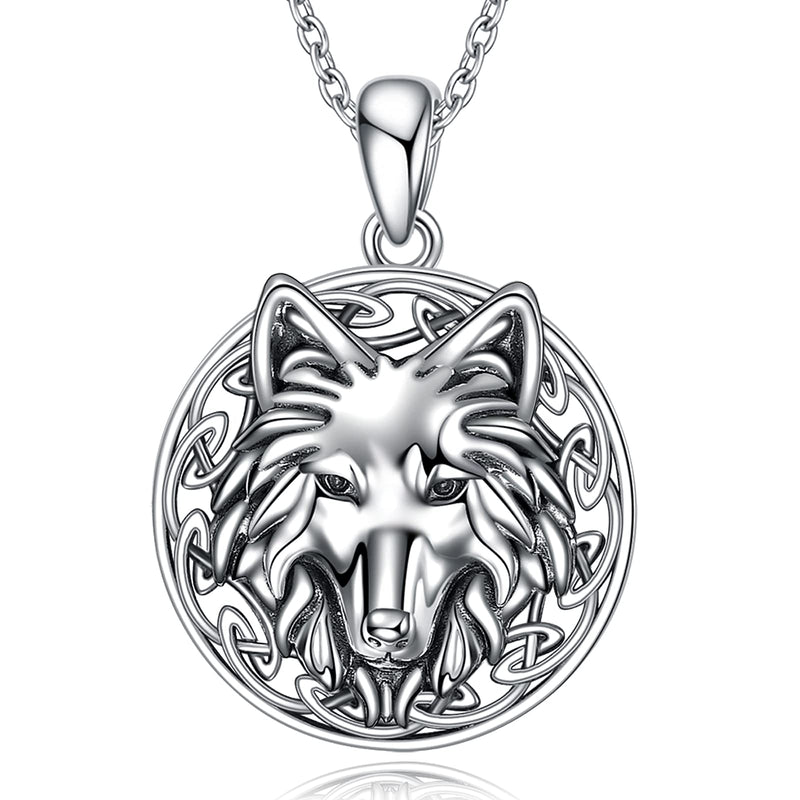 [Australia] - Wolf Necklace Jewellery for Women Sterling Silver Moon Viking Pendant Necklace Gifts for Men Girls Celtic knot Wolf 