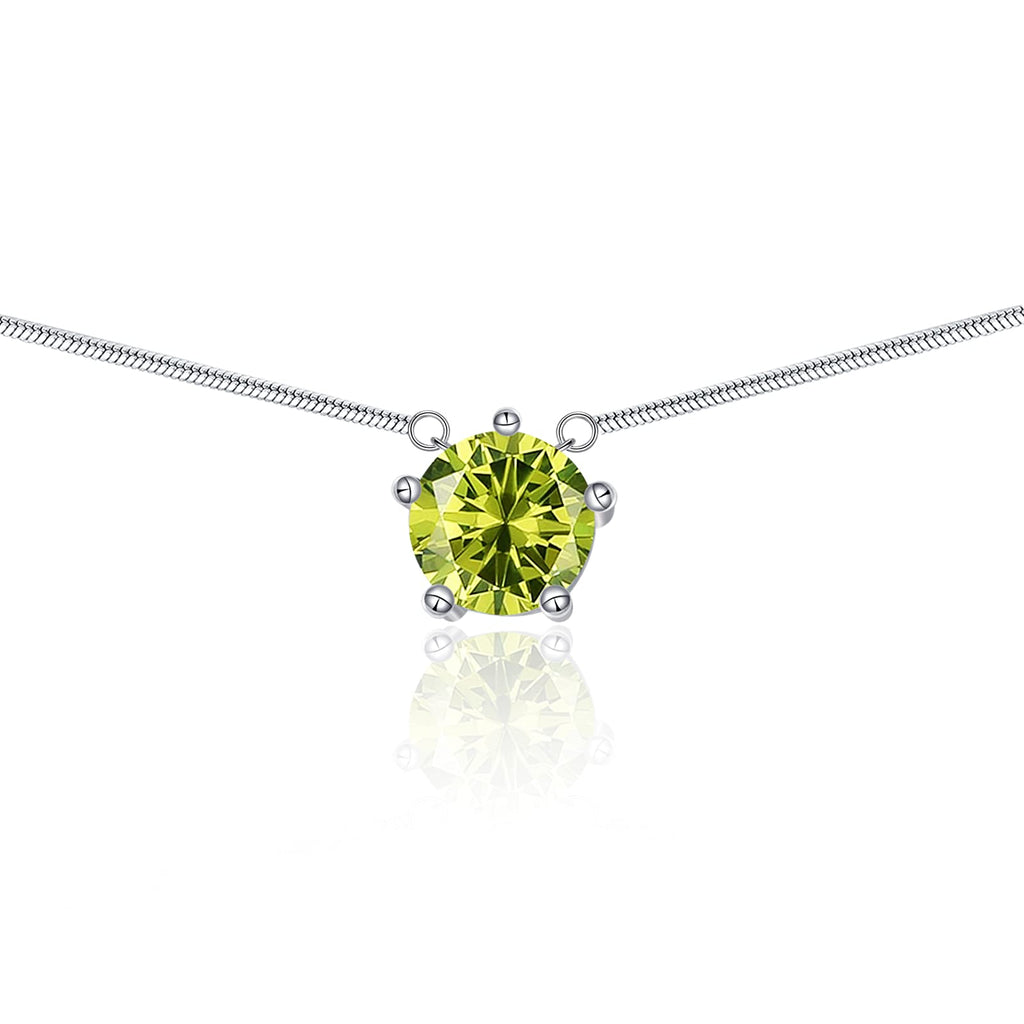[Australia] - Solitaire Necklace 925 Sterling Silver Birthstone Pendant Necklaces Round Cubic Zirconia CZ Necklaces for Women Bride Bridesmaid Gifts G-Created Peridot 