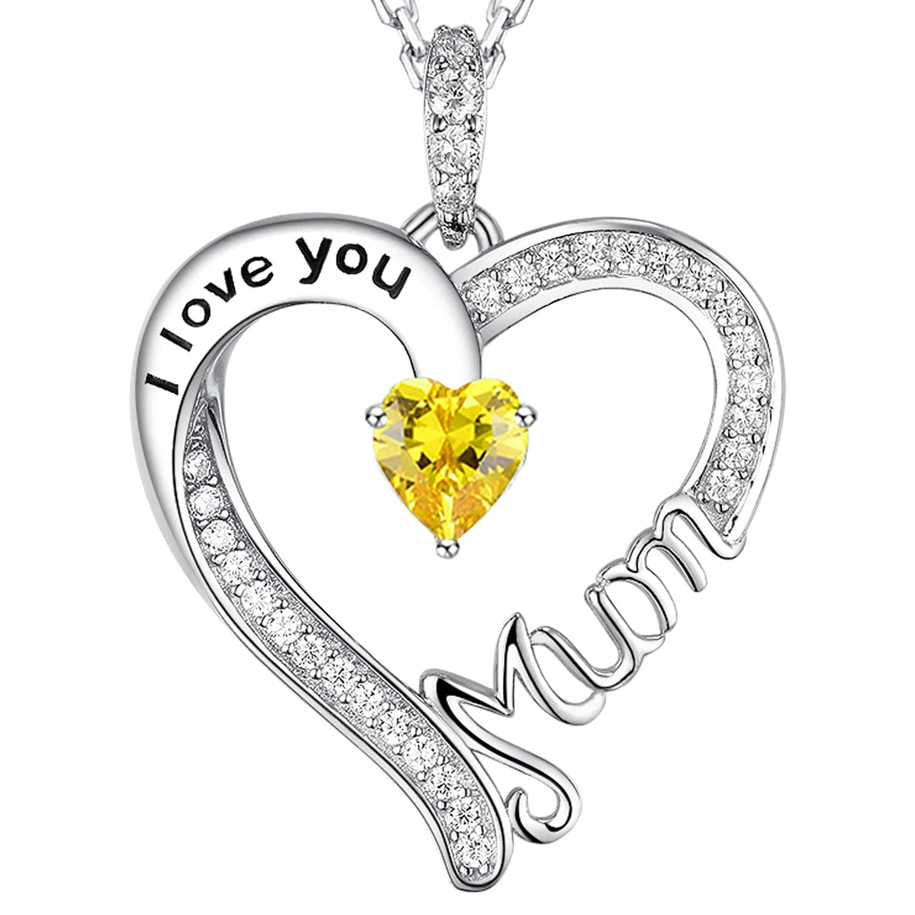 [Australia] - GinoMay October November Birthstones Jewellery Blue Opal Citrine I Love You Mum Necklace for Mother Birthday Gifts Mum Love Heart Pendant Necklace Blue Topaz Ruby Peridot Blue Sapphire Sterling Silver B November Citrine Necklace 