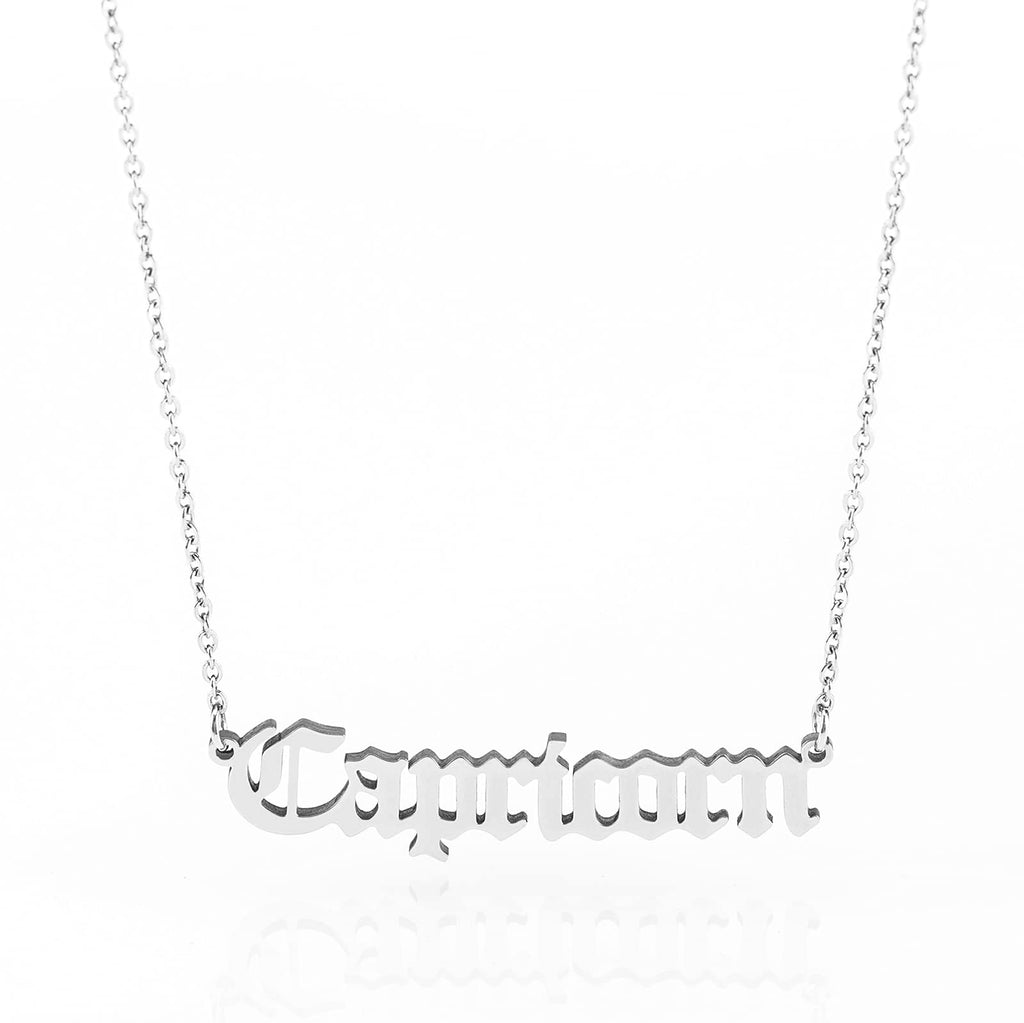 [Australia] - Minegreet Old English Zodiac Necklace for Women, Horoscope Birth Star Sign Letter Astrology Constellation Necklace Birthday Gift Silver Capricorn 