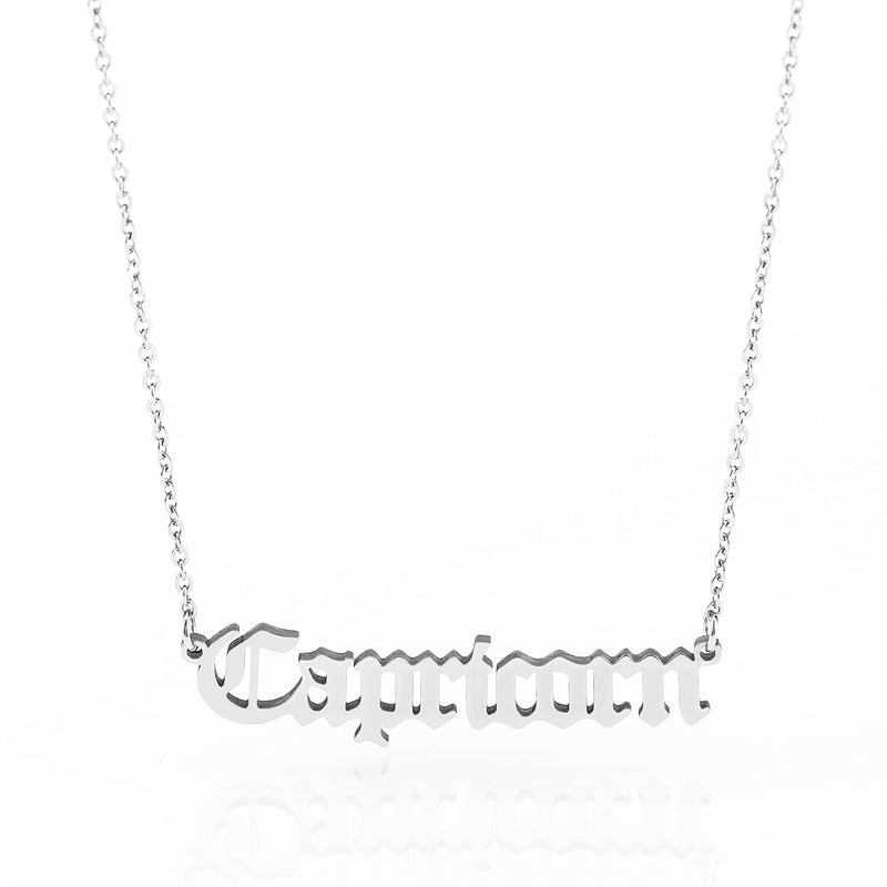 [Australia] - Minegreet Old English Zodiac Necklace for Women, Horoscope Birth Star Sign Letter Astrology Constellation Necklace Birthday Gift Silver Capricorn 