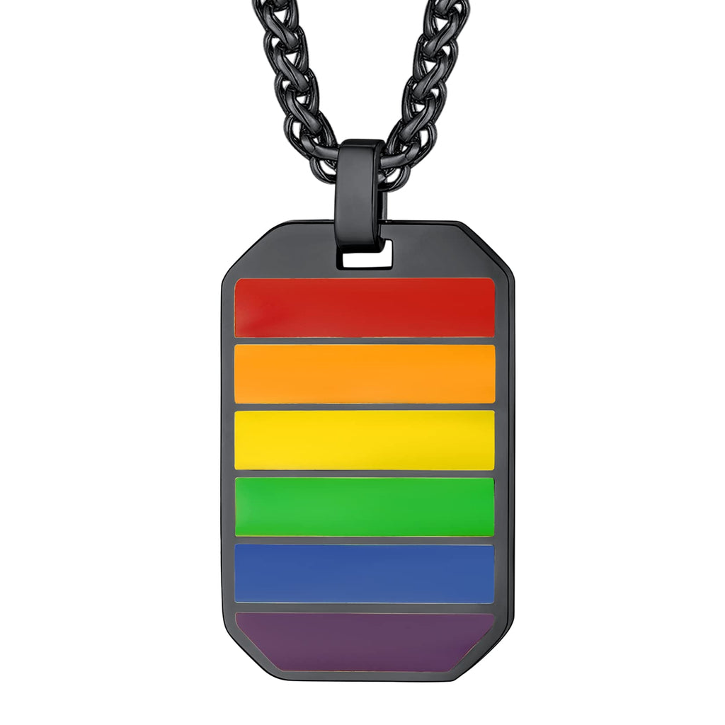 [Australia] - U7 LGBTQ Lesbians & Gays & Bisexuals & Transgender Pride Necklace, Love is Love, LGBT Gifts, Dog Tags/Octagon Tags/Bar Shape Pendant with Rainbow Jewellery, Could Personalised(Send Gift Box) 02-black Plated-no Personalized 