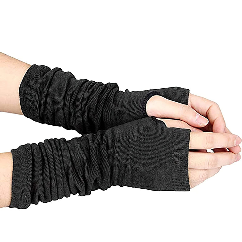 [Australia] - LassZone Women's Elbow Length Knitted Arm Warmers Long Thin Fingerless Thumb Hole Gloves Fashion Mittens Dark Grey 