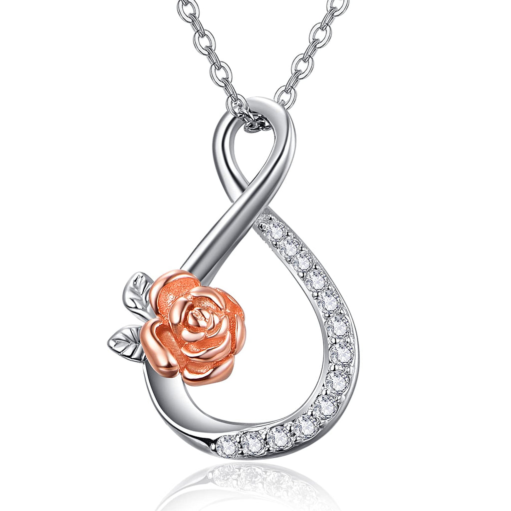 [Australia] - KINGWHYTE Infinity Necklaces for Women 925 Sterling Silver Rose Flower Pendant Necklace Jewellery Gifts for Girlfriend Mom Wife 